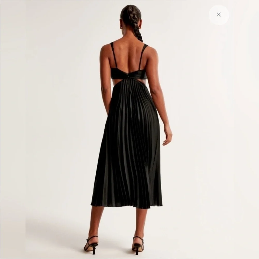 Abercrombie & Fitch Giselle Cutout Pleated Midi Dress Black XS Cocktail Party - Picture 3 of 9